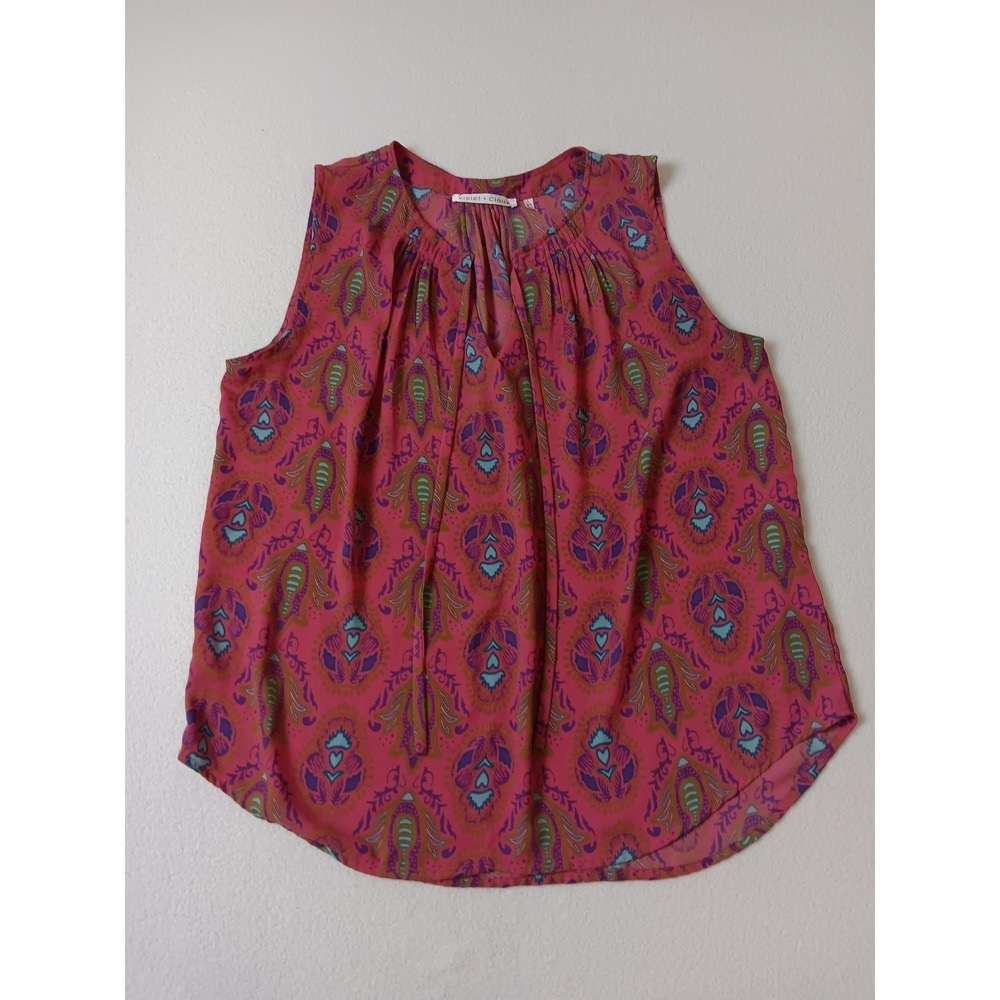 Violet + Claire Blouse Womens Pink Paisley Sleeveless Scoop Neck Size L